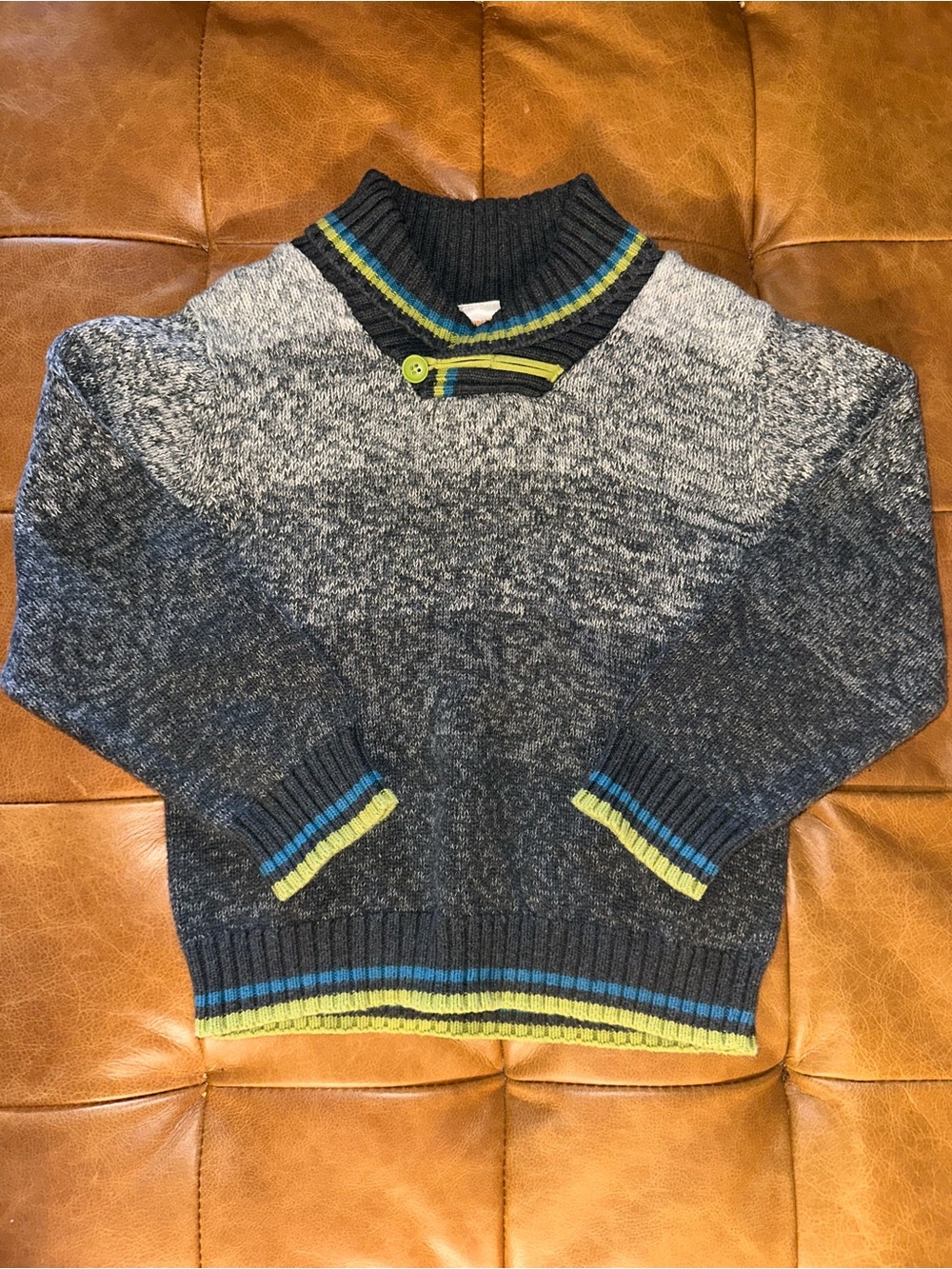 Gymboree Gray Ombre Turtleneck Sweater with Blue and Lime Trim